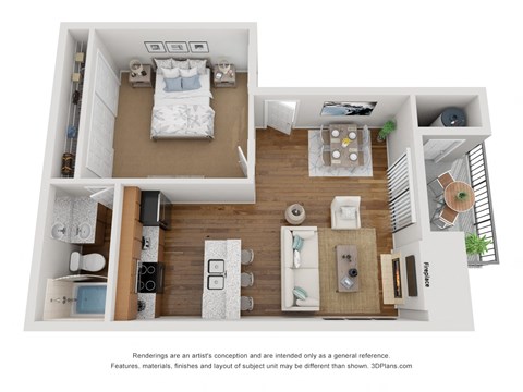 Floor plan for 1 bed, 1 bath, 512 sqft